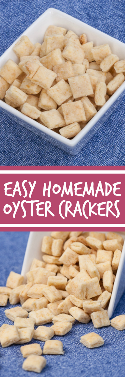 Using a pizza cutter to slice the dough makes creating homemade oyster crackers a breeze. These crackers are perfect for snacking or topping a bowl of soup!