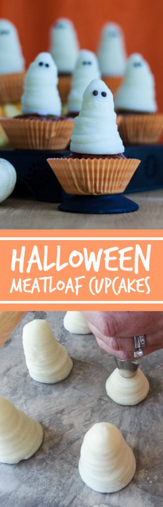 On Halloween, even your food can wear costumes! Serve dessert for dinner this year with these Spooktacular Halloween Meatloaf Cupcakes topped with mashed potato ghosts.