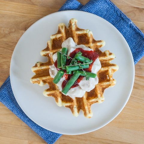 Creamed Turkey with Thyme-Cornmeal Waffles | Flour Arrangements