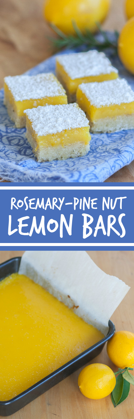 Bright lemon flavor shines against the subtle resinous backdrop of rosemary-pine nut shortbread in these Meyer Lemon Bars.