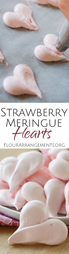 These crisp little Strawberry Meringue Hearts melt in your mouth with a sweet, hint-of-strawberry flavor that comes from freeze-dried strawberries.