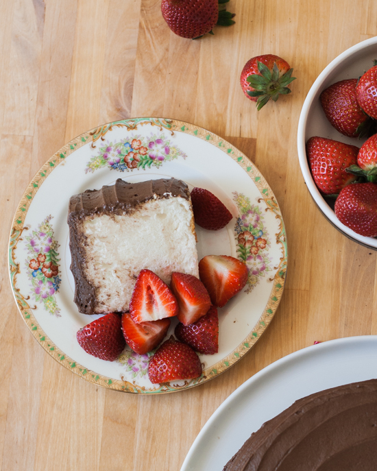 Angel Food Cake with Chocolate Frosting | Flour Arrangements