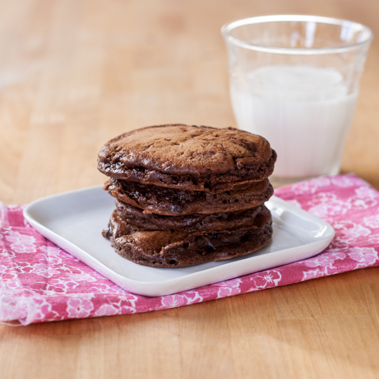 Chocolate Chocolate-Chip Pancakes | Flour Arrangements. Cocoa powder and mini chocolate chips make Chocolate Chocolate-Chip Pancakes super indulgent. Serve as a special breakfast treat or a surprising dessert. 