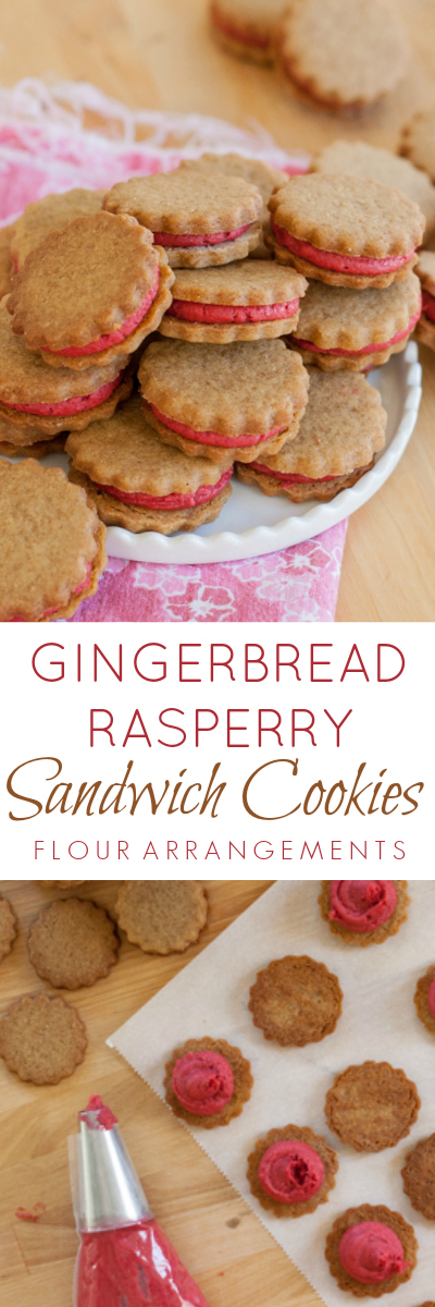 Gingerbread-Raspberry Sandwich Cookies combine two distinct, delicious flavors: spicy gingerbread cookies and tart raspberry filling.