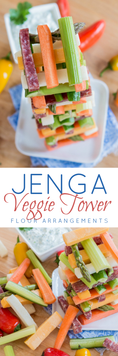 Why serve veggies on a platter when you can go vertical instead? Build a Jenga Veggie Tower for your next party. 