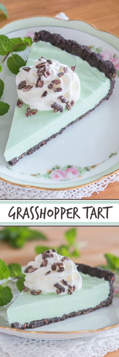 A simple-to-prepare chocolate shortbread crust provides the perfect backdrop for the cool, minty filling of this grasshopper tart. The tart's pale green filling makes it an ideal dessert for St. Patrick's Day. 