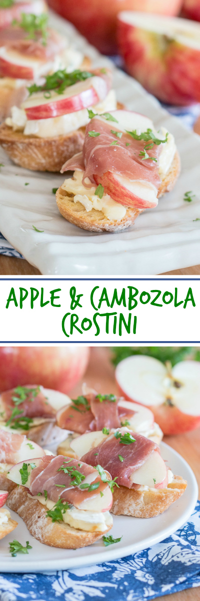 Salty prosciutto, crisp apple, and creamy, rich Cambozola blend in perfection atop chewy, slightly crunchy bread in these Apple & Cambozola Crostini. This quick, simple appetizer recipe is great for parties.