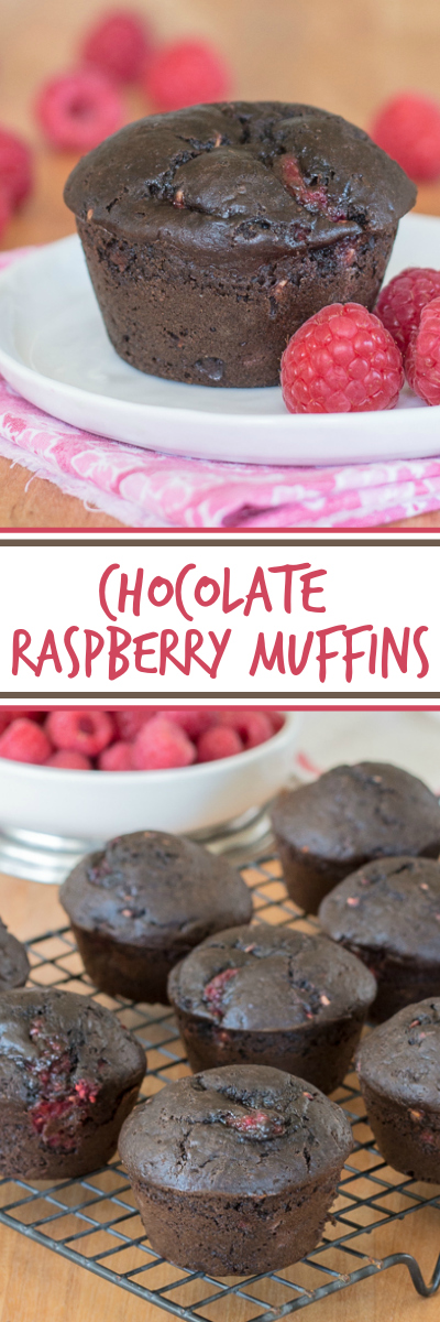 Cocoa powder imparts bittersweet chocolate flavor and juicy raspberries add tart sweetness to these Chocolate Raspberry Muffins. This quick, easy snack recipe is a serious crowd pleaser.