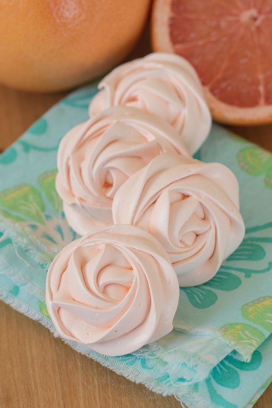 Light and crunchy, these grapefruit meringues taste spectacular on their own or as sweet accompaniment to a bowl of ice cream or fresh berries and cream. These pretty pastel roses would make a perfect edible decoration for a wedding or bridal shower.