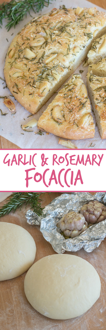 Plenty of roasted garlic, fresh rosemary, and Parmesan cheese make this garlic and rosemary focaccia super flavorful. It's perfect with a bowl of soup, alongside a hearty salad, or served with dinner instead of traditional rolls.