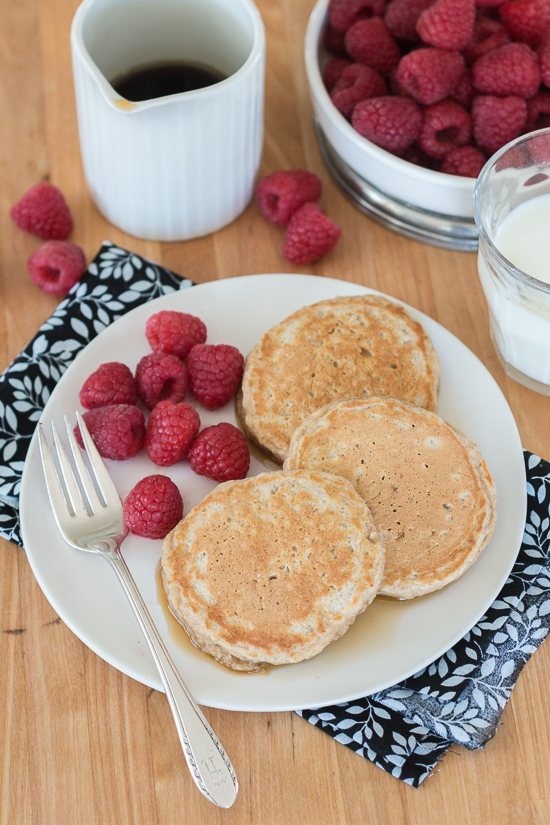 Sweetened with maple syrup and spiced with cinnamon, these oatmeal pancakes will start your day with a substantial, whole grain take on pancakes. 