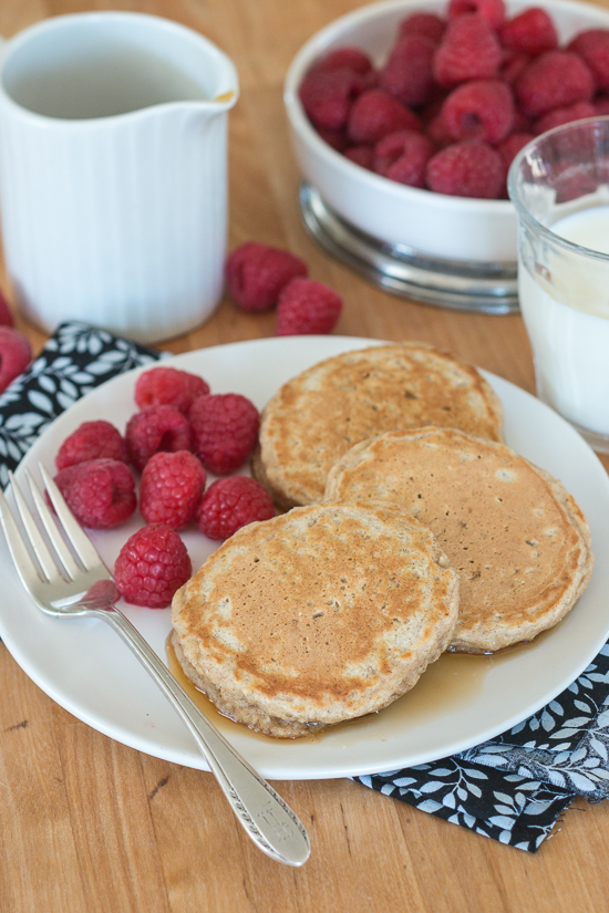 Sweetened with maple syrup and spiced with cinnamon, these oatmeal pancakes will start your day with a substantial, whole grain take on pancakes. 