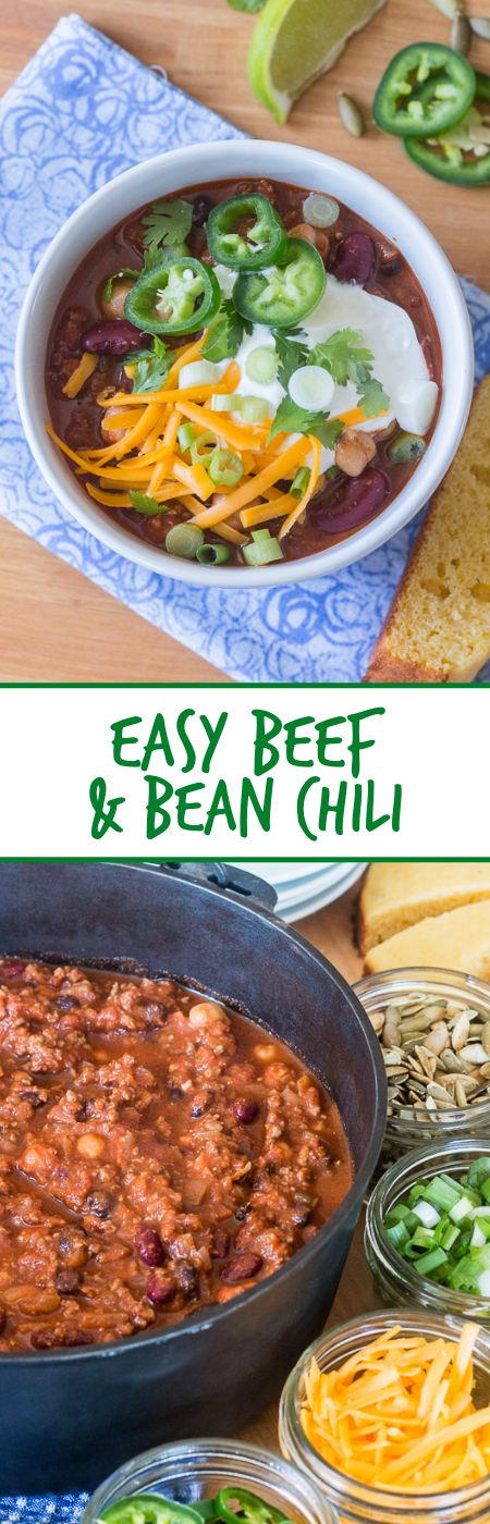 Bacon adds richness and smoked paprika imparts a deep, complex flavor to this easy Beef and Bean Chili. Serve it on its own or with rice, baked potatoes, or mac and cheese! This recipe produces a generous pot of chili, which makes it great for parties and leftovers.