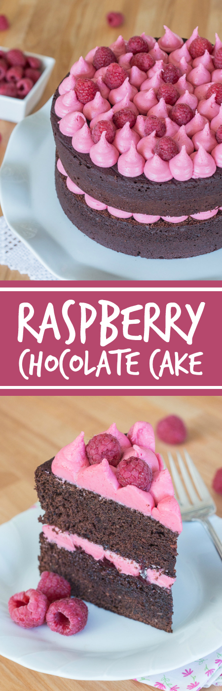 Simple and elegant, this raspberry chocolate layer cake blends rich, decadent chocolate with tart, sweet raspberries. Raspberry liqueur adds a fruity backdrop to the chocolate cake layers, while raspberry jam and raspberry buttercream add bright sweetness. 