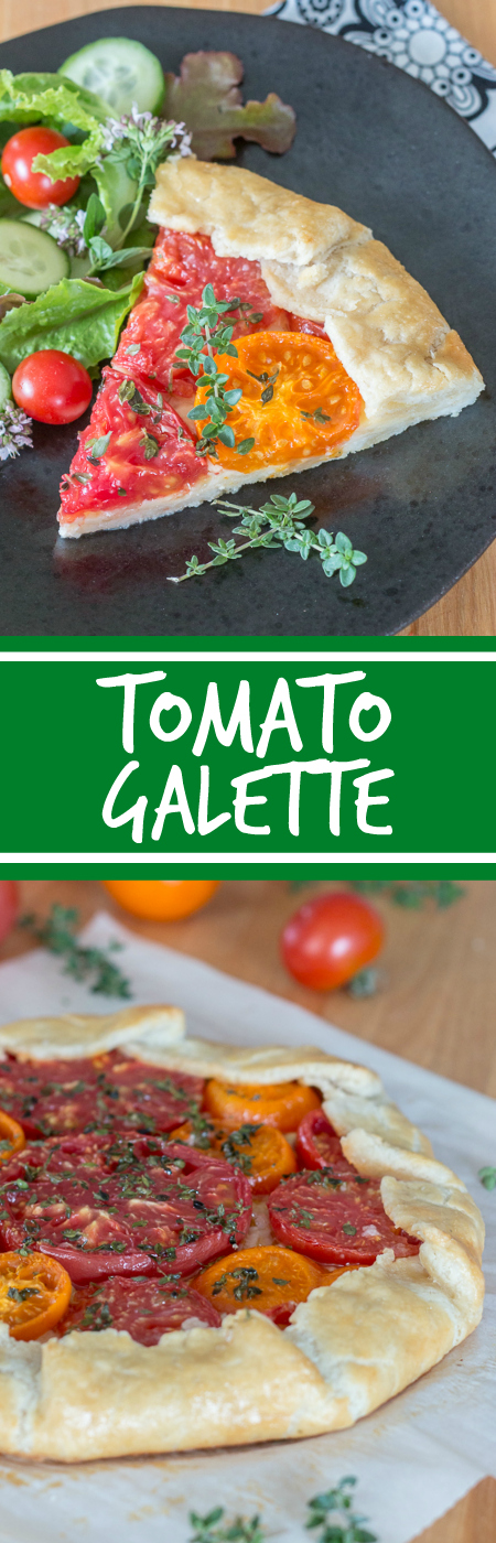 Simple yet stunning, this tomato galette turns juicy, ripe tomatoes into a satisfying, delicious meal. Gouda and smoked mozzarella provide a rich, slightly smoky backdrop to the bright tomato flavor.