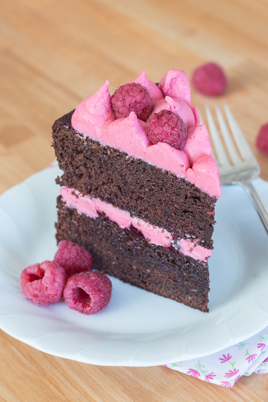 Simple and elegant, this raspberry chocolate layer cake blends rich, decadent chocolate with tart, sweet raspberries. Raspberry liqueur adds a fruity backdrop to the chocolate cake layers, while raspberry jam and raspberry buttercream add bright sweetness. 