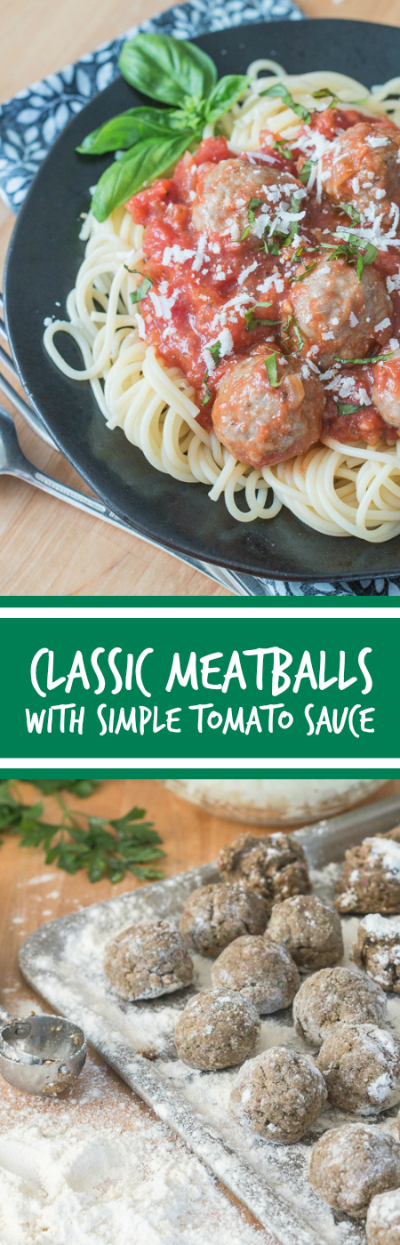 Ladled over spaghetti, these classic meatballs with simple tomato sauce epitomize hearty comfort food. Serve a crowd with this generous recipe or hoard the leftovers for easy meal planning.