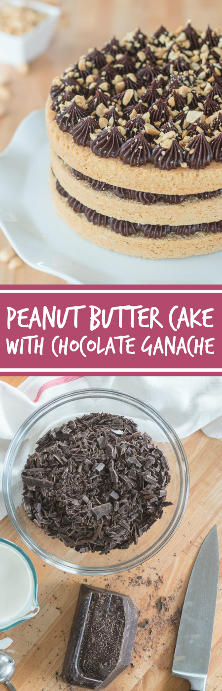 Sweet, nutty cake layers interspersed with a decadent ganache come together in this peanut butter cake with chocolate ganache. Indulgent and flavorful, this cake is a peanut butter lover's dream. 