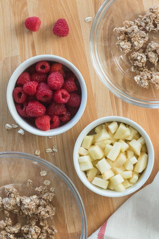 Start your day right with a quick and easy single serving breakfast crisp. Top your favorite fruit with a quick mix oat-cinnamon streusel topping and enjoy warm, delicious crisp in less than 10 minutes!  This simple recipe is great for kids.