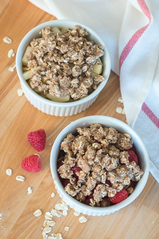 Start your day right with a quick and easy single serving breakfast crisp. Top your favorite fruit with a quick mix oat-cinnamon streusel topping and enjoy warm, delicious crisp in less than 10 minutes!  This simple recipe is great for kids.