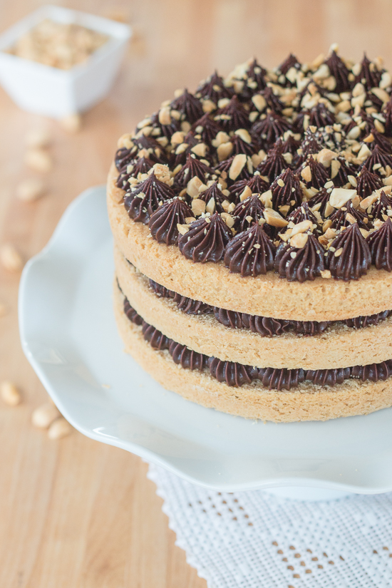 Sweet, nutty cake layers interspersed with a decadent ganache come together in this peanut butter cake with chocolate ganache. Indulgent and flavorful, this cake is a peanut butter lover's dream.