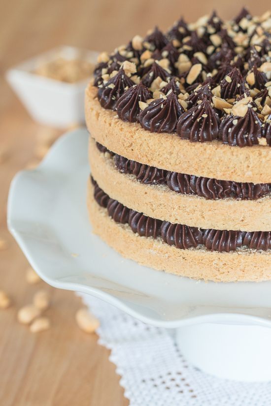 Sweet, nutty cake layers interspersed with a decadent ganache come together in this peanut butter cake with chocolate ganache. Indulgent and flavorful, this cake is a peanut butter lover's dream.