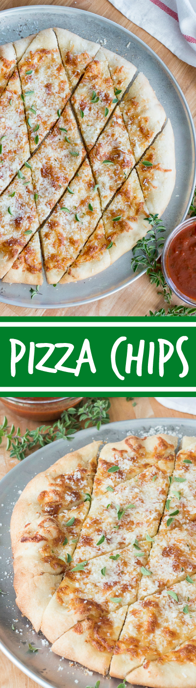 With a small bowl of marinara sauce for dipping, these cheesy, garlicky pizza chips make a fun party appetizer. A perfect recipe for Super Bowl Sunday!