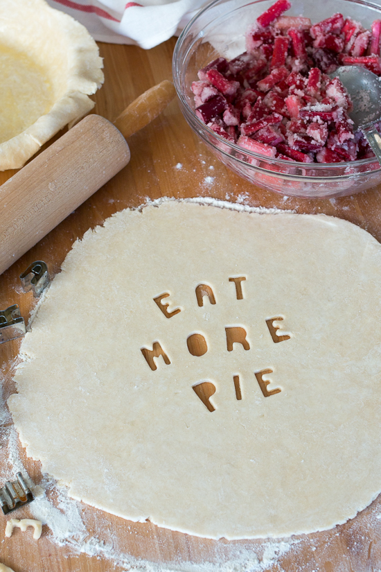 Sweet and tangy, this straight-up rhubarb pie shines a spotlight on the tantalizing flavor of  rhubarb's bright crimson stalks. A rich buttery pastry crust provides the perfect backdrop for this pleasantly sour filling.