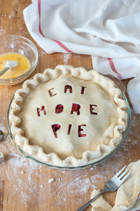 Sweet and tangy, this straight-up rhubarb pie shines a spotlight on the tantalizing flavor of  rhubarb's bright crimson stalks. A rich buttery pastry crust provides the perfect backdrop for this pleasantly sour filling.