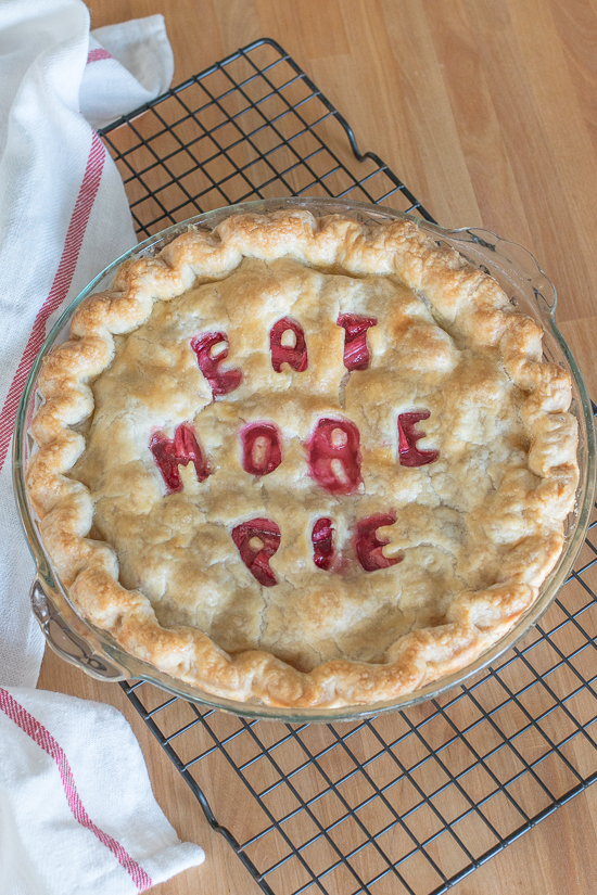 Sweet and tangy, this straight-up rhubarb pie shines a spotlight on the tantalizing flavor of  rhubarb's bright crimson stalks. A rich buttery pastry crust provides the perfect backdrop for this pleasantly sour filling.