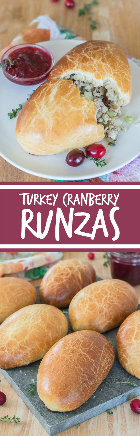 Light, tender dough encases a warm, thyme-laced turkey filling in these Turkey Cranberry Runzas. These deliciously satisfying stuffed rolls taste like an inside-out turkey dinner. 