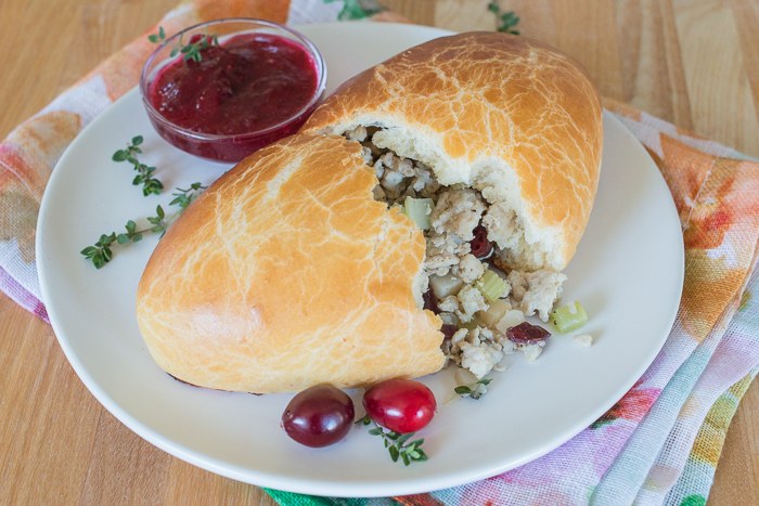 Light, tender dough encases a warm, thyme-laced turkey filling in these Turkey Cranberry Runzas. These deliciously satisfying stuffed rolls taste like an inside-out turkey dinner. 