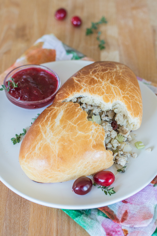 Light, tender dough encases a warm, thyme-laced turkey filling in these Turkey Cranberry Runzas. These deliciously satisfying stuffed rolls taste like an inside-out turkey dinner. 