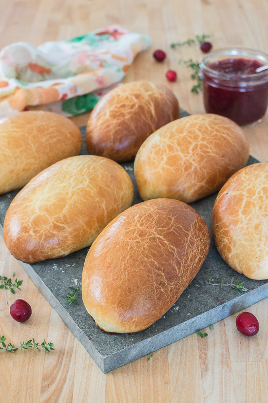 Light, tender dough encases a warm, thyme-laced turkey filling in these Turkey Cranberry Runzas. These deliciously satisfying stuffed rolls taste like an inside-out turkey dinner. 