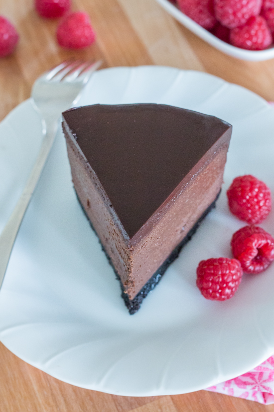 Rich and luscious, this Bittersweet Chocolate Cheesecake delivers big flavor in pint-size packaging. With its crisp chocolate cookie crust, smooth chocolate cheesecake filling, and decadent ganache topping, this dessert will delight both chocolate and cheesecake lovers.  