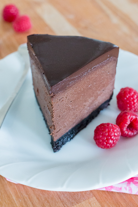 Rich and luscious, this Bittersweet Chocolate Cheesecake delivers big flavor in pint-size packaging. With its crisp chocolate cookie crust, smooth chocolate cheesecake filling, and decadent ganache topping, this dessert will delight both chocolate and cheesecake lovers.  