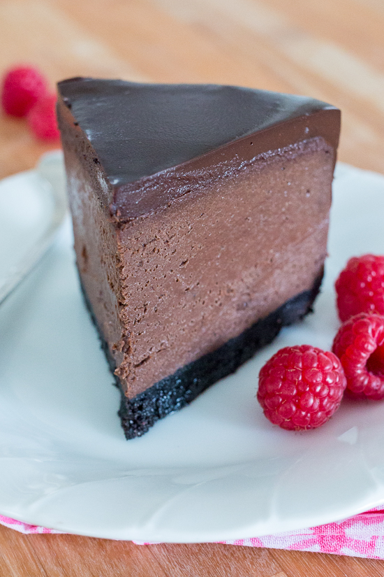 Rich and luscious, this Bittersweet Chocolate Cheesecake delivers big flavor in pint-size packaging. With its crisp chocolate cookie crust, smooth chocolate cheesecake filling, and decadent ganache topping, this dessert will delight both chocolate and cheesecake lovers.  