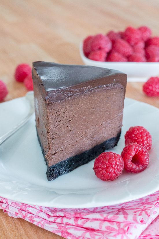 Rich and luscious, this Bittersweet Chocolate Cheesecake delivers big flavor in pint-size packaging. With its crisp chocolate cookie crust, smooth chocolate cheesecake filling, and decadent ganache topping, this dessert will delight both chocolate and cheesecake lovers.  