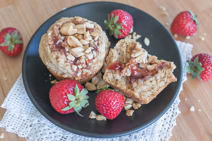 Nutty and fruity with great crunch from a generous quantity of chopped peanuts, these Peanut Butter and Jelly Muffins will surprise and delight family and friends. 