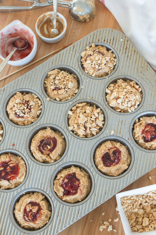 Nutty and fruity with great crunch from a generous quantity of chopped peanuts, these Peanut Butter and Jelly Muffins will surprise and delight family and friends. 