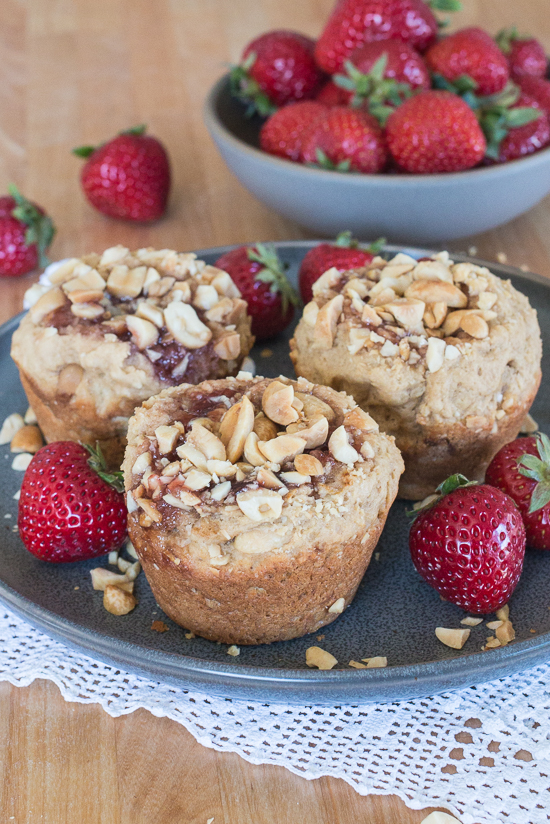 Nutty and fruity with great crunch from a generous quantity of chopped peanuts, these Peanut Butter and Jelly Muffins will surprise and delight family and friends. 