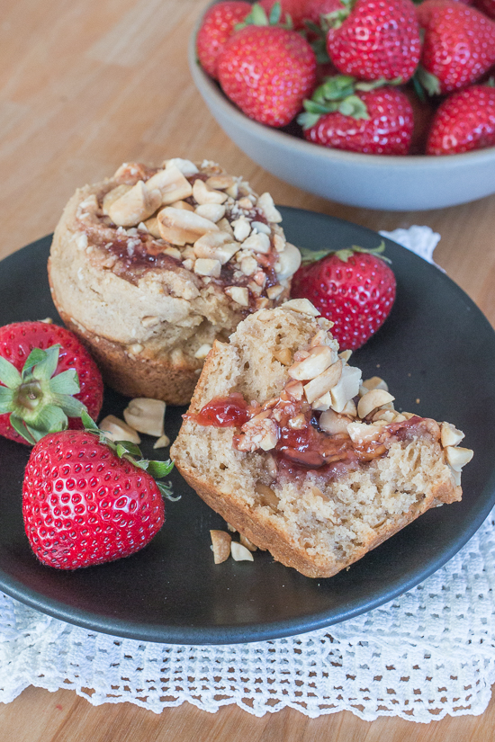 Nutty and fruity with great crunch from a generous quantity of chopped peanuts, these Peanut Butter and Jelly Muffins will surprise and delight family and friends. 