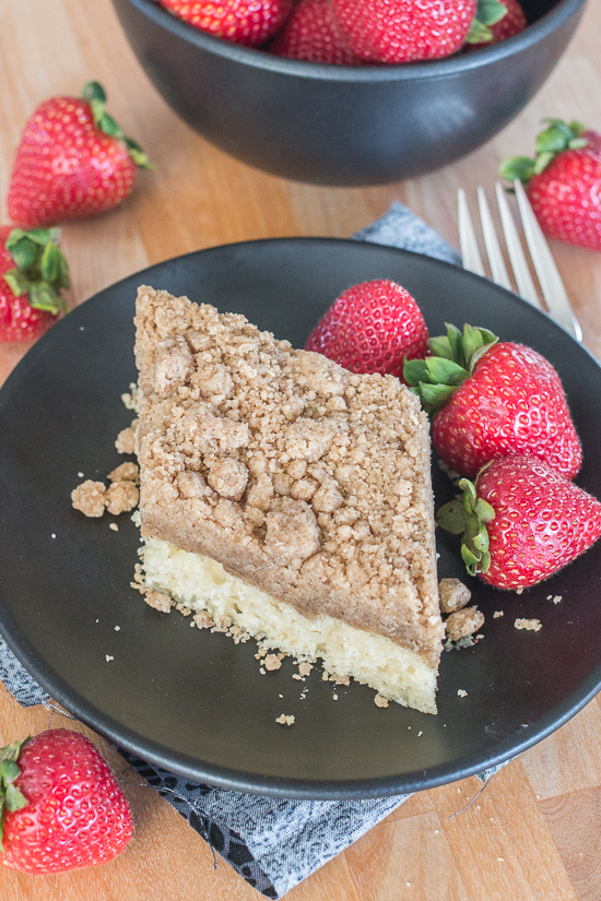 Simple yet indulgent, this New York-Style Crumb Cake features a thick, satisfying layer of cinnamon-brown sugar topping that perfectly complements the light and tender vanilla cake beneath it.
