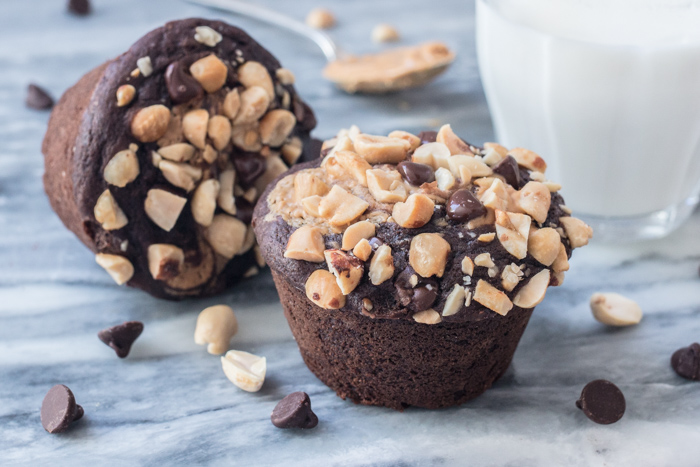 Tender and delicious, these Chocolate Peanut Butter Muffins combine two great flavors in a satisfying treat just right for breakfast or snack time.