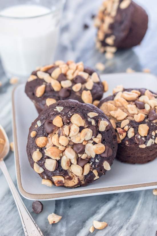 Tender and delicious, these Chocolate Peanut Butter Muffins combine two great flavors in a satisfying treat just right for breakfast or snack time.