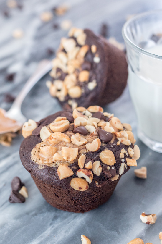 Tender and delicious, these Chocolate Peanut Butter Muffins combine two great flavors in a satisfying treat just right for breakfast or snack time.