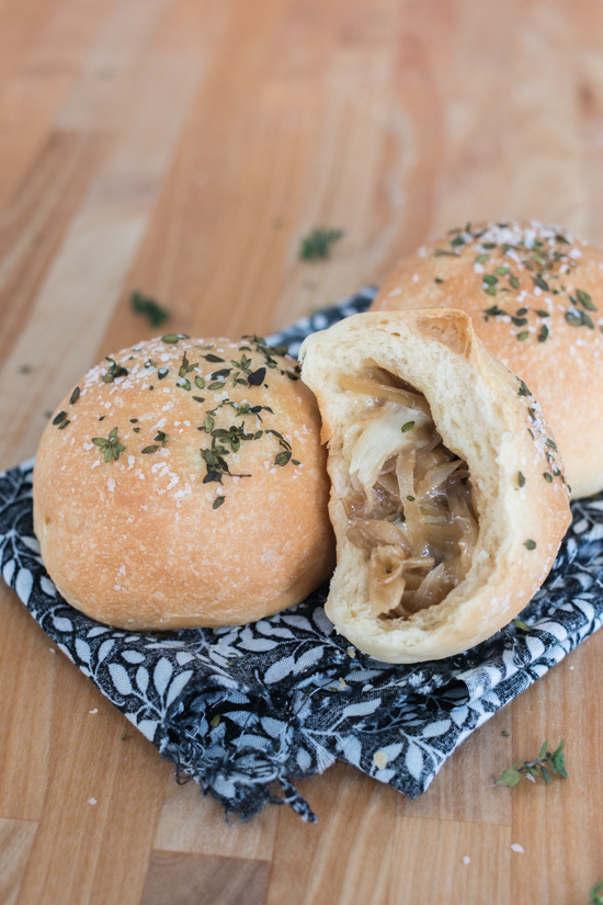 Imagine the amazing combination of flavors in French Onion Soup -- deep, rich, and sweet caramelized onions and nutty, smooth Gruyere cheese -- wrapped up in soft, tender bread, and you'll have these Caramelized Onion and Gruyere-Stuffed Rolls.
