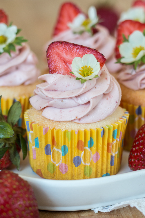 The airy, delicate texture of these Angel Food Cupcakes pairs perfectly with sweet and light Strawberry Whipped Cream. 