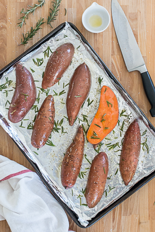 Quick and easy Rosemary Roasted Sweet Potatoes provide a vibrant, flavorful addition to any meal. Their bright orange color looks gorgeous on your plate!