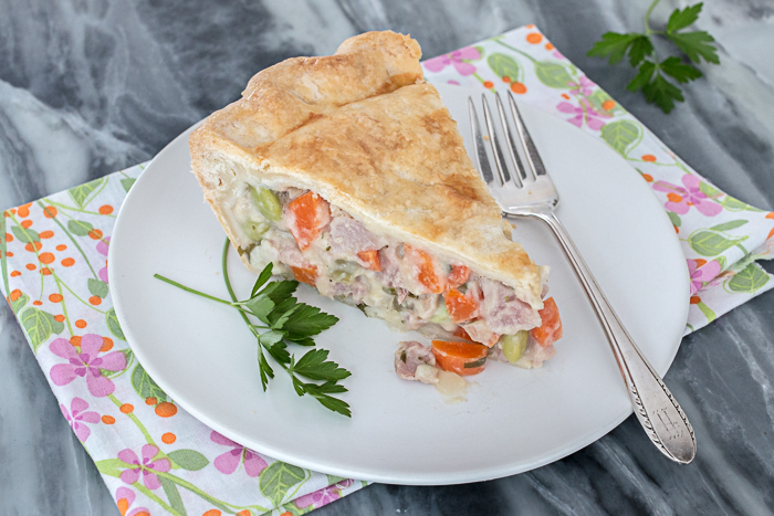 Ham Pot Pie This Ham Pot Pie wraps up flavorful, smoky ham and plenty of vegetables in a flaky, buttery pastry to deliver comfort food at its best.